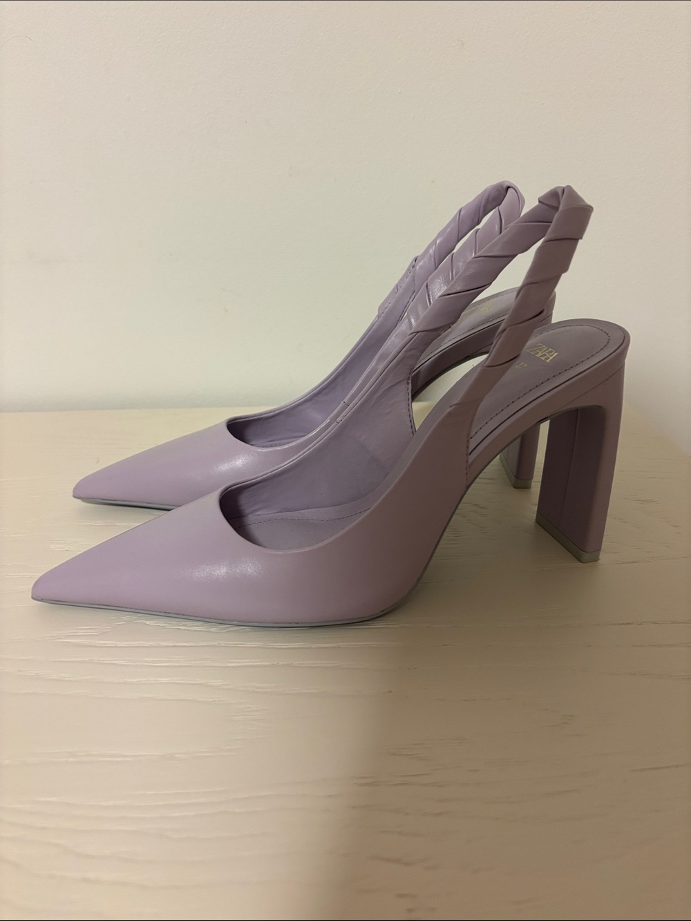 Zara Lilac Braided Slingback Pointed Block Heels